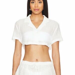 Lovers + Friends Cropped Linen Button Down Shirt